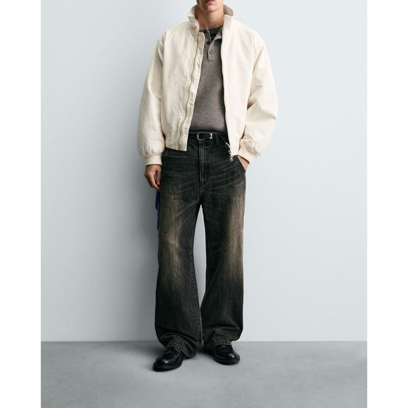 Zara Other - Zara Men Cream White Smart Harrington Y2K Bomber Jacket Size Medium A004146